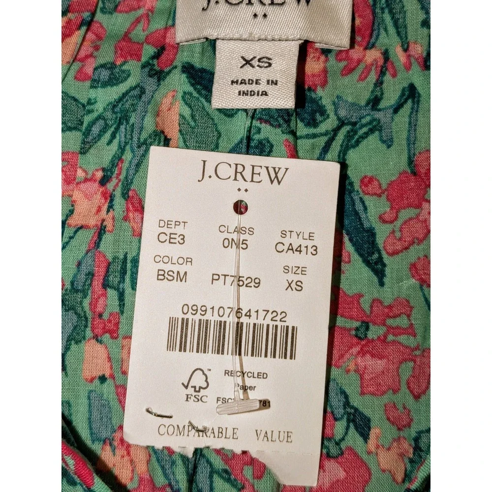 J. Crew Tiered Floral Ruffle V Neck Tassel Dress XS Mint Pink Green NWT‎ $98